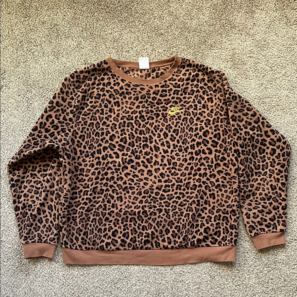 Nike Women’s Leopard Print Crewneck Sweater - Brown- SizeL - Never Worn